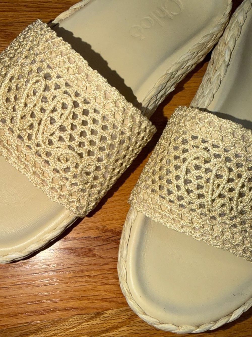 Chloé Isla raffia-effect slides
Cream Crochet Slide Sandals - Women's